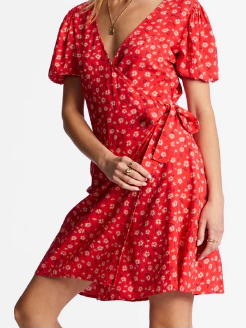 Hot Tropics Dress Billabong - Red Floral Wrap Dress - Women's Summer Dress